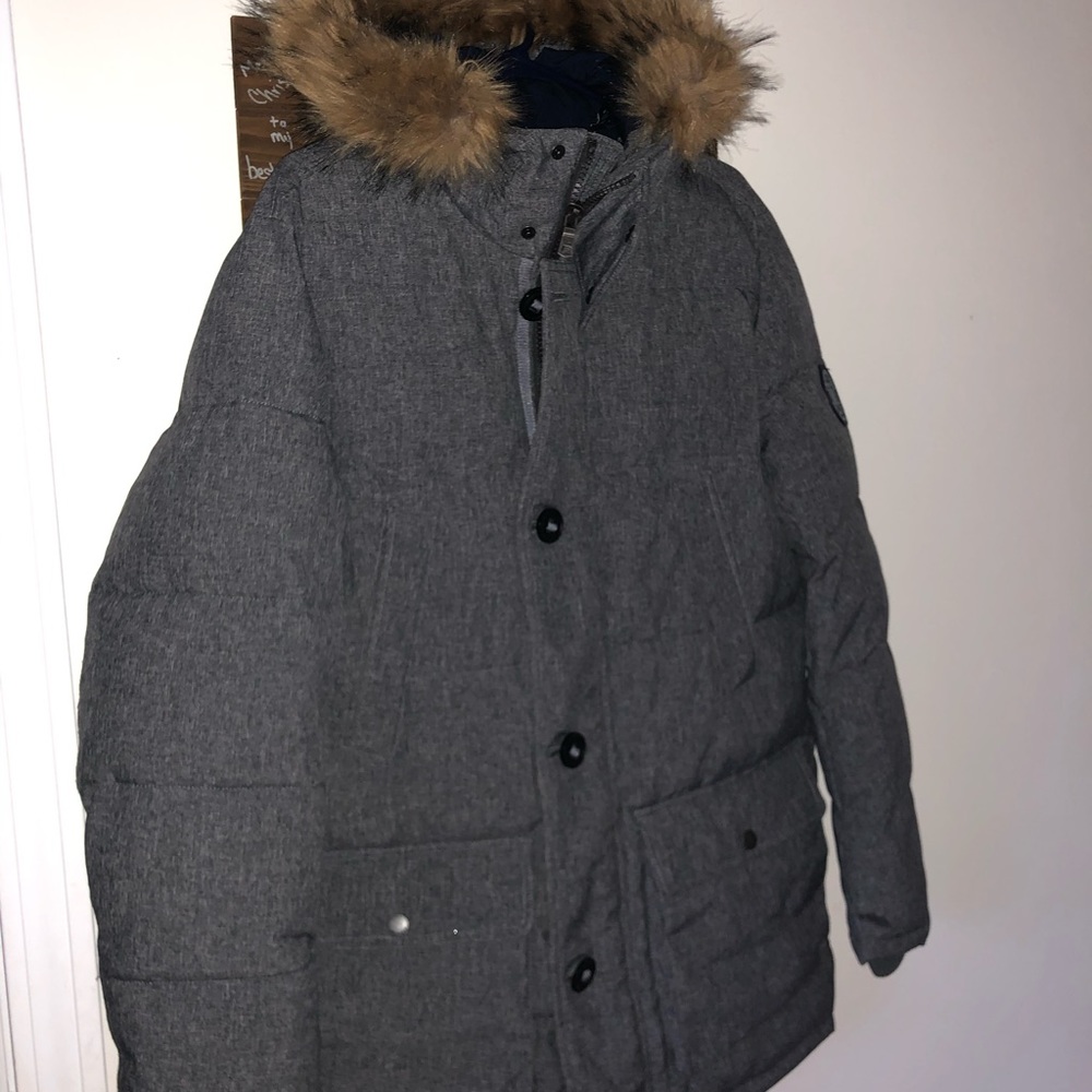 GREY TOMMY HILFIGER JACKET WITH FUR HOOD